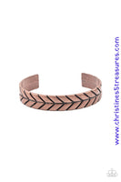 Stamped in an arrow pattern, an antiqued copper cuff curls around the wrist for a textured finish. Sold as one individual bracelet. P9MN-URCP-015XX