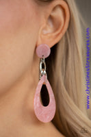 Brushed in a faux marble finish, a pink acrylic teardrop links to a matching acrylic fitting as it swings from the ear for a summery look. Earring attaches to a standard post fitting. Sold as one pair of post earrings. P5PO-PKXX-064XX