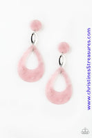 Brushed in a faux marble finish, a pink acrylic teardrop links to a matching acrylic fitting as it swings from the ear for a summery look. Earring attaches to a standard post fitting. Sold as one pair of post earrings. P5PO-PKXX-064XX