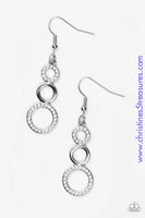 Alternating in glittery white rhinestones, shiny silver circles gradually increase in size as they connect into a bubbly lure. Earring attaches to a standard fishhook fitting. Sold as one pair of earrings. P5RE-WTXX-326XX