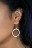 Glittery purple rhinestones are encrusted along a circular silver frame, creating a bubbly frame. Earring attaches to a standard fishhook fitting. Sold as one pair of earrings.  P5WH-PRXX-144XX