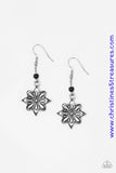 Brushed in a high-sheen finish, a glistening silver flower frame swings from the bottom of a dainty black stone for a seasonal look. Earring attaches to a standard fishhook fitting. Sold as one pair of earrings.  P5SE-BKXX-096XX