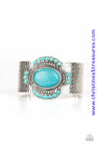 Radiating with refreshing turquoise stones and tribal inspired patterns, an ornate stone frame is pressed into the center of a hammered silver cuff for an artisan flair. Sold as one individual bracelet. P9SE-BLXX-260XX