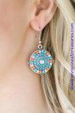 Varying in size, dainty blue, gray, and orange beads spin around a glittery white rhinestone center for a summery look. Earring attaches to a standard fishhook fitting. Sold as one pair of earrings. P5WH-BLXX-166XX