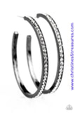 Glittery white rhinestones are encrusted along the spine of a classic gunmetal hoop for a timeless look. Earring attaches to a standard post fitting. Hoop measures 2" in diameter. Sold as one pair of hoop earrings. P5HO-BKXX-074XX