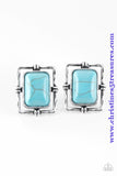 Chiseled into a tranquil rectangle, a turquoise stone is pressed into the center of a hammered silver frame for a seasonal look. Earring attaches to a standard post fitting. Sold as one pair of post earrings.  P5PO-BLXX-065XX