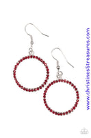 Fiery red rhinestones are encrusted along a shimmery silver hoop, creating a bubbly lure. Earring attaches to a standard fishhook fitting. Sold as one pair of earrings.  P5RE-RDXX-067XX
