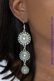 Dotted with dainty yellow beads, rustic silver floral frames gradually decrease in size as they swing from the ear, creating a colorful lure. Earring attaches to a standard fishhook fitting. Sold as one pair of earrings.  P5WH-YWXX-156XX