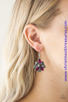 Varying in cut and shimmer, glittery pink and hematite rhinestones coalesce into a blinding lure for a dramatic look. Earring attaches to a standard fishhook fitting. Sold as one pair of earrings.  P5RE-MTXX-060XX