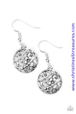 Glistening floral filigree blooms across a circular silver frame for a whimsical seasonal look. Earring attaches to a standard fishhook fitting. Sold as one pair of earrings.  P5WH-SVXX-142XX