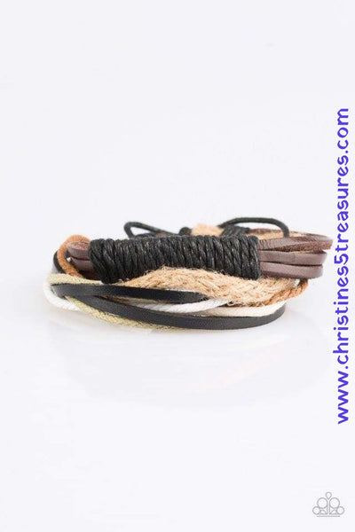 A mishmash of multicolored cording and black and knotted brown leather bands layer across the wrist for a rugged look. Features an adjustable sliding knot closure. Sold as one individual bracelet.  P9UR-BNXX-277XX