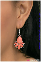 Faceted beads brushed in the popular shade of Peach Echo fan out from a larger bead in a regal fashion. Dainty studs are added to the elegant display, adding an extra splash of shimmer to the playful springtime display. Earring attaches to a standard fishhook fitting. Sold as one pair of earrings.  P5WH-OGXX-047XX