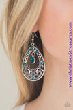Glistening and studded silver filigree swirls along a shimmery silver frame radiating with glittery blue rhinestones. A sparkling blue rhinestone swings from the top of the frame for a refined finish. Earring attaches to a standard fishhook fitting. Sold as one pair of earrings.  P5RE-BLXX-162XX