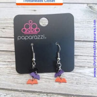 Halloween 3 Bat - Black Purple Orange Earrings ~ Paparazzi