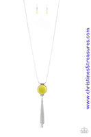 Infused with white rhinestone encrusted fittings, a glowing yellow cat's eye stone pendant swings from the bottom of a rounded silver mesh chain for a whimsical look. Features an adjustable clasp closure. Sold as one individual necklace. Includes one pair of matching earrings.  P2RE-YWXX-067XX