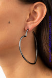 Brushed in a high sheen finish, a glistening gunmetal bar curves into an oversized heart frame for a charming look. Earring attaches to a standard post fitting. Hoop measures approximately 2 3/4" in diameter. Sold as one pair of hoop earrings. P5HO-BKXX-134XX