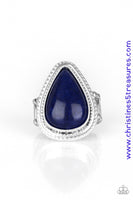 Chiseled into a tranquil teardrop, a depthless blue stone is pressed into a textured silver teardrop frame for a seasonal look. As the stone elements in this piece are natural, some color variation is normal. Features a stretchy band for a flexible fit. Sold as one individual ring.  P4SE-BLXX-179XX