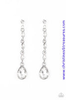 2020 April Life Of The Party Exclusive  Dainty white marquise rhinestone frames drip from a classic white rhinestone fitting. An oversized teardrop rhinestone swings from the bottom for a dramatic finish. Earring attaches to a standard post fitting. Sold as one pair of post earrings.  P5PO-WTXX-242XX