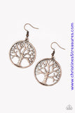 Brushed in an antiqued shimmer, a lifelike tree branches out across a copper hoop for a seasonal look. Earring attaches to a standard fishhook fitting. Sold as one pair of earrings.  P5SE-CPXX-057XX
