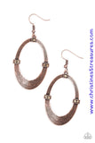 Etched in circular textures, a shimmery copper oval is encrusted in dainty topaz frames for an edgy look. Earring attaches to a standard fishhook fitting. Sold as one pair of earrings.  P5TR-CPXX-077XX