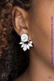 A dramatic white gem attaches to a double-sided post, designed to fasten behind the ear. Encrusted in a mishmash of glittery white rhinestones, the angular double-side post peeks out beneath the ear for a bold look. Earring attaches to a standard post fitting. Sold as one pair of double-sided post earrings.  P5PO-WTXX-150XX
