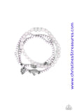 An array of glassy and polished gray beads are threaded along stretchy bands. Infused with silver accents, a collection of silver heart charms and a bead spelling out the word, "love", adorn the beaded strands for a romantic finish. Sold as one set of three bracelets.  P9WH-SVXX-172XX