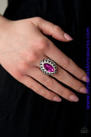 Featuring a regal marquise style cut, a pink rhinestone is pressed into the center of a silver frame radiating with glittery white rhinestones for a blinding finish. Features a stretchy band for a flexible fit. Sold as one individual ring.  P4RE-PKXX-178XX