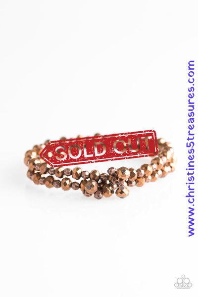 Metallic coppery crystal-like beads and faceted copper beads are threaded along stretchy elastic bands. Matching copper beads swing from the wrist, creating clustered centerpieces. Sold as one set of two bracelets.  P9RE-CPXX-071TM