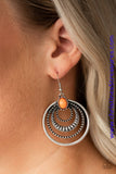 Textured silver hoops ripple from an energetic orange stone, creating a dizzying frame. Earring attaches to a standard fishhook fitting. Sold as one pair of earrings.  P5SE-OGXX-096XX