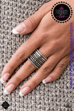 2021 April Fashion Fix - Simply Santa Fe  Layers of texture - from rows of dots to twisted ropes to high sheen hammered silver - stack together in a bold display. Features a stretchy band for a flexible fit. Sold as one individual ring.  P4BA-SVXX-044ZW