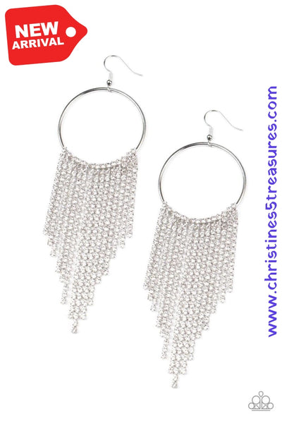 Streamlined Shimmer - White Earrings ~ Paparazzi