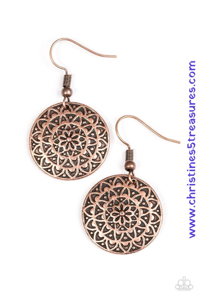 Sunflower Shimmer - Copper Earrings ~ Paparazzi