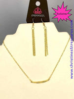 2021 January Fashion Fix Exclusive  A hammered shiny gold crescent attaches to a dainty shiny gold chain around the neck for a trendy minimalist inspired look. Features an adjustable clasp closure. Sold as one individual necklace. Includes one pair of matching earrings.  P2DA-GDXX-233XX