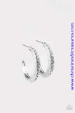 Encrusted in dazzling white rhinestones, a studded silver hoop swings from the ear for a glamorous look. Earring attaches to a standard post fitting. Hoop measures 1" in diameter. Sold as one pair of hoop earrings. P5HO-WTXX-041XX