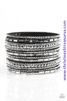 Wham Bam Glam - Hematite/white Snap Wrap ~ Paparazzi Bracelets