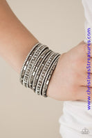 Wham Bam Glam - Hematite/white Snap Wrap ~ Paparazzi Bracelets